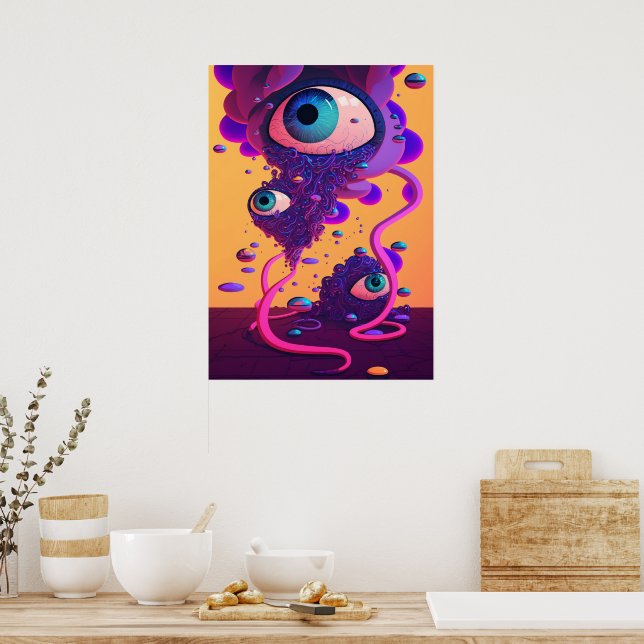 Farbenfrohe Helle Psychedelic Abstrakt Wall Print Poster (Küche)
