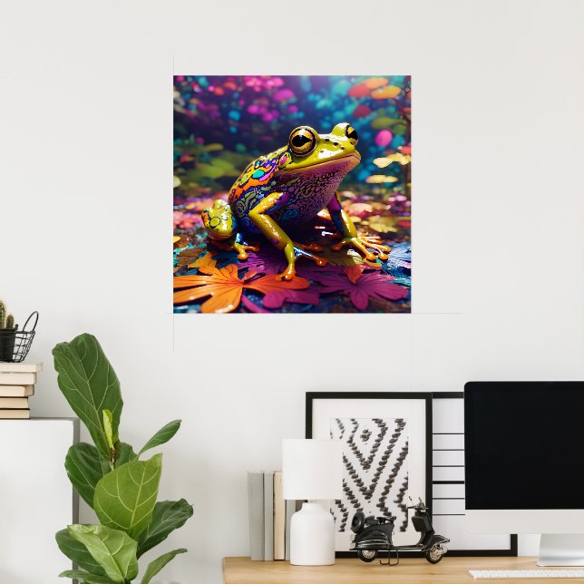 Farbenfrohe helle Psychedelic Frosch Wand drucken Poster (Heimbüro)