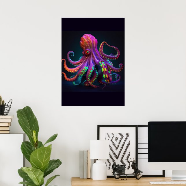 Farbenfrohe helle Psychedelic Octopus Meereswelt P Poster (Heimbüro)