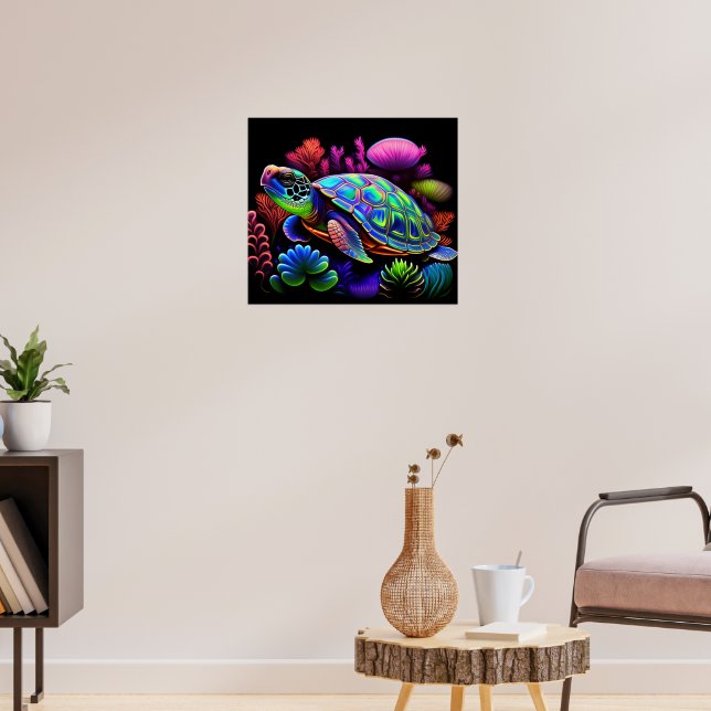 Farbenfrohe, helle Psychedelic Sea Turtle Wall Pri Poster (Wohnzimmer 3)