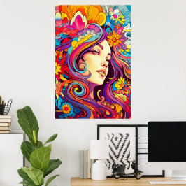 Farbenfrohe Helle Psychedelic Trippy Lady Wall Pri Poster