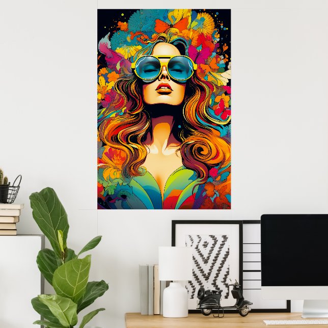 Farbenfrohe Helle Psychedelic Trippy Lady Wall Pri Poster (Heimbüro)