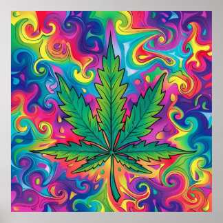 Farbenfrohe Helle Psychedelic Weed Wall Print Poster