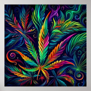 Farbenfrohe Helle Psychedelic Weed Wall Print Poster