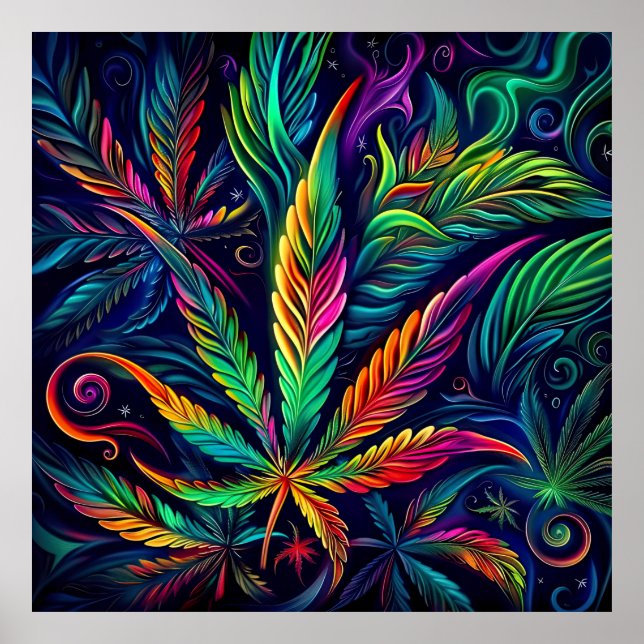Farbenfrohe Helle Psychedelic Weed Wall Print Poster (Vorne)