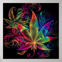 Farbenfrohe Helle Psychedelic Weed Wall Print Poster