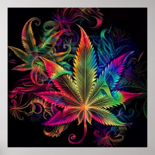 Farbenfrohe Helle Psychedelic Weed Wall Print Poster