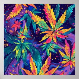Farbenfrohe Helle Psychedelic Weed Wall Print Poster