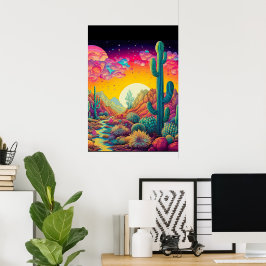 Farbenfrohe helle Psychedelic Wüstenszene Print Poster