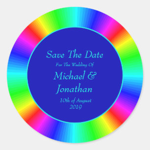 Farbenfrohe, helle Rainbow-Hochzeit retten das Dat Runder Aufkleber