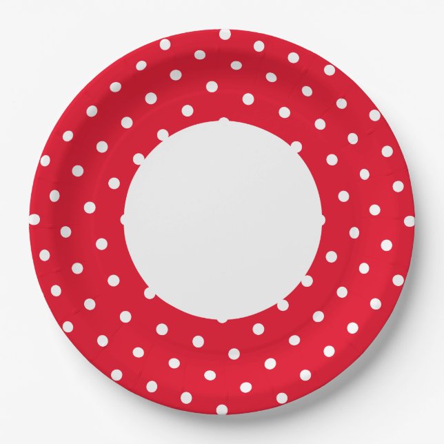 Farbenfrohe, helle, rote Polka Dotter Rim Pappteller (Vorderseite)