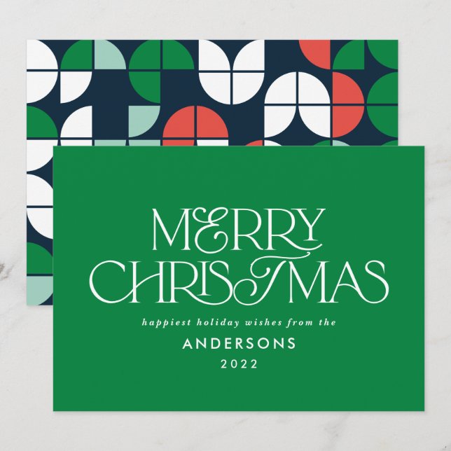Farbenfrohe hellgrüne Weihnachtsgeometrie Feiertagskarte (Vorne/Hinten)
