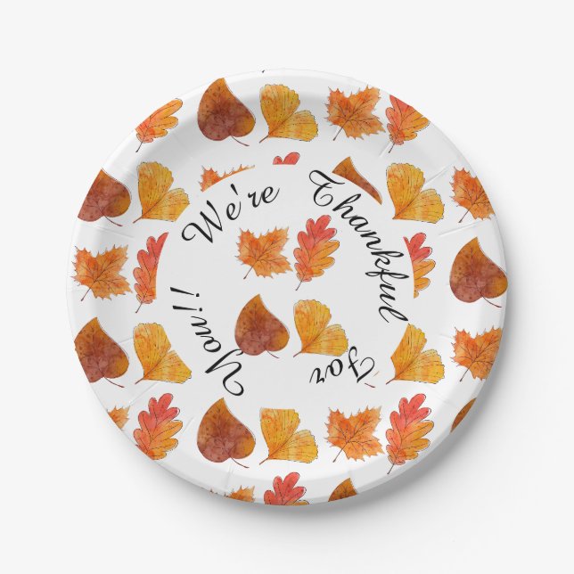 Farbenfrohe Herbst Blätter Feier Dessert Pappteller (Vorderseite)