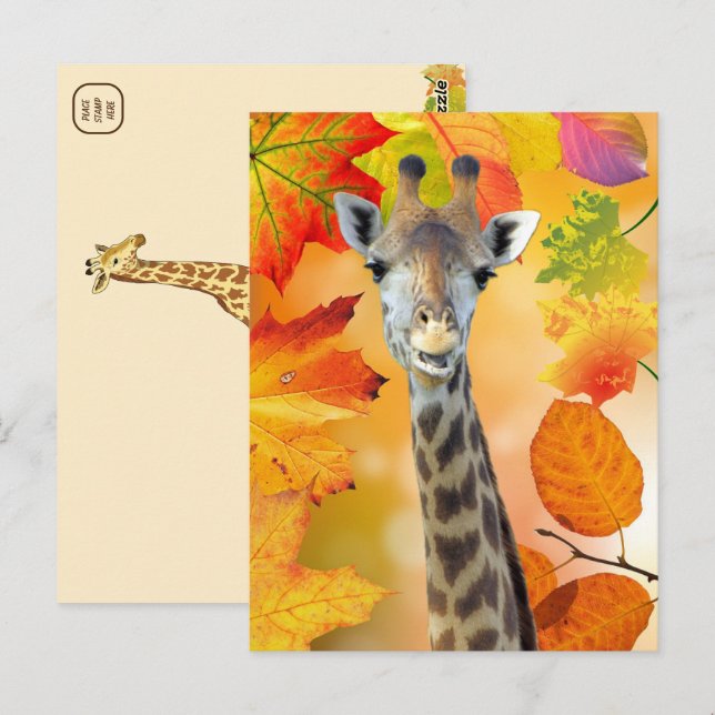 Farbenfrohe Herbst/Herbst-Giraffe Postkarte (Vorne/Hinten)