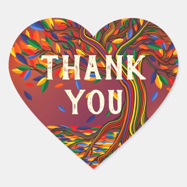 Farbenfrohe Herbstbaum fröhlich kühl Cool Danke Herz-Aufkleber (Vorderseite)