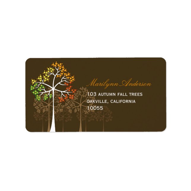 Farbenfrohe Herbstbäume Autumn Brown Address Label Adressaufkleber (Vorne)