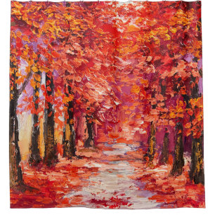 Farbenfrohe Herbstbäume, impressionistische Ölmale Duschvorhang