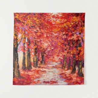Farbenfrohe Herbstbäume, impressionistische Ölmale Wandteppich