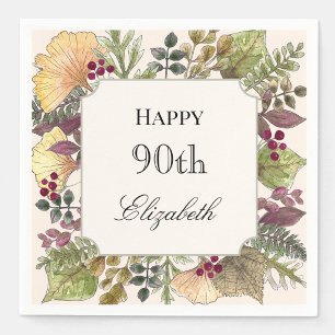 Farbenfrohe Herbstblätter 90. Geburtstag Serviette