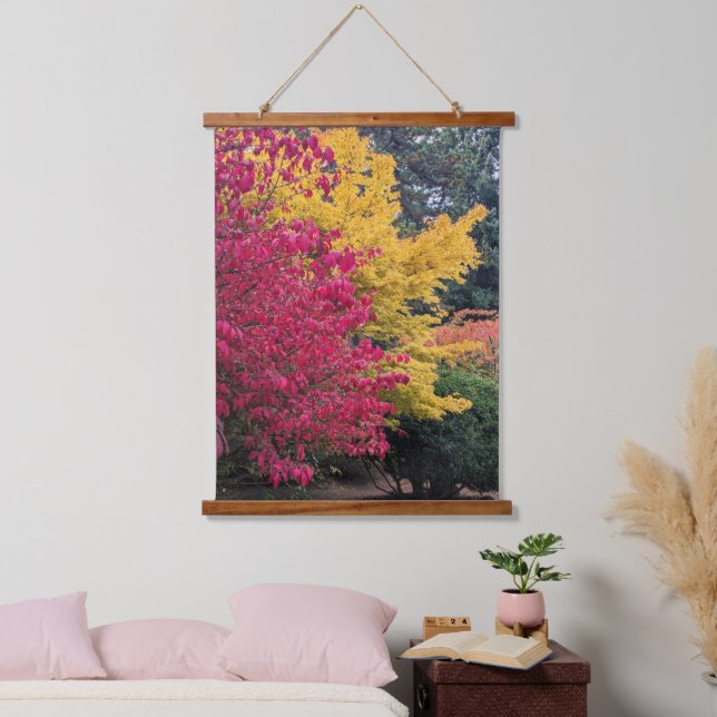 Farbenfrohe Herbstblätter Botanisch Wandteppich Mit Holzrahmen (Schlafzimmer)