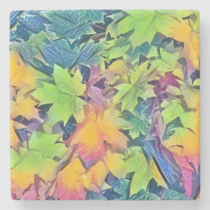 Farbenfrohe Herbstblätter mit Herbstfarben Aquarel Steinuntersetzer