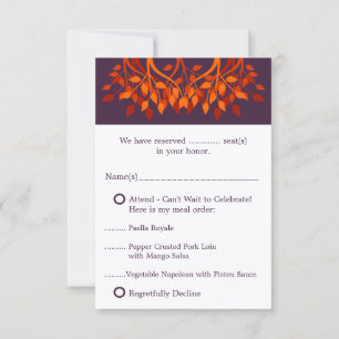 Farbenfrohe Herbstblätter Pflaume Orange RSVP Kart Karte