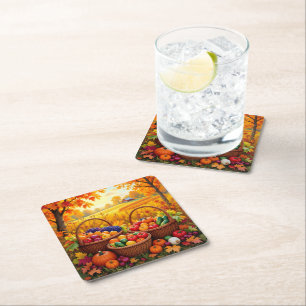 Farbenfrohe Herbsternte Körbe Rechteckiger Pappuntersetzer