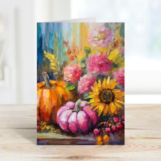 Farbenfrohe Herbstflorale und Pumpkins Karte (Von Creator hochgeladen)