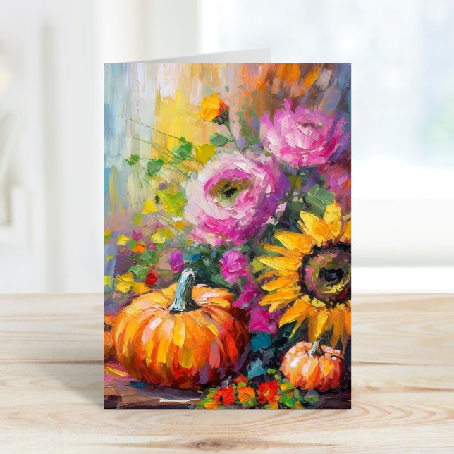 Farbenfrohe Herbstflorale und Pumpkins Karte (Von Creator hochgeladen)
