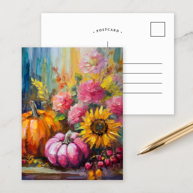 Farbenfrohe Herbstflorale und Pumpkins Postkarte (Von Creator hochgeladen)