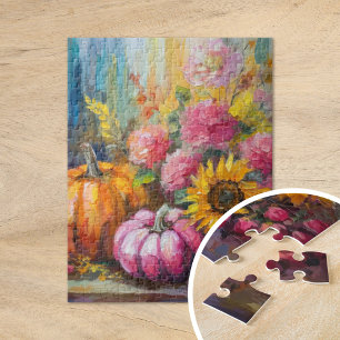 Farbenfrohe Herbstflorale und Pumpkins Puzzle