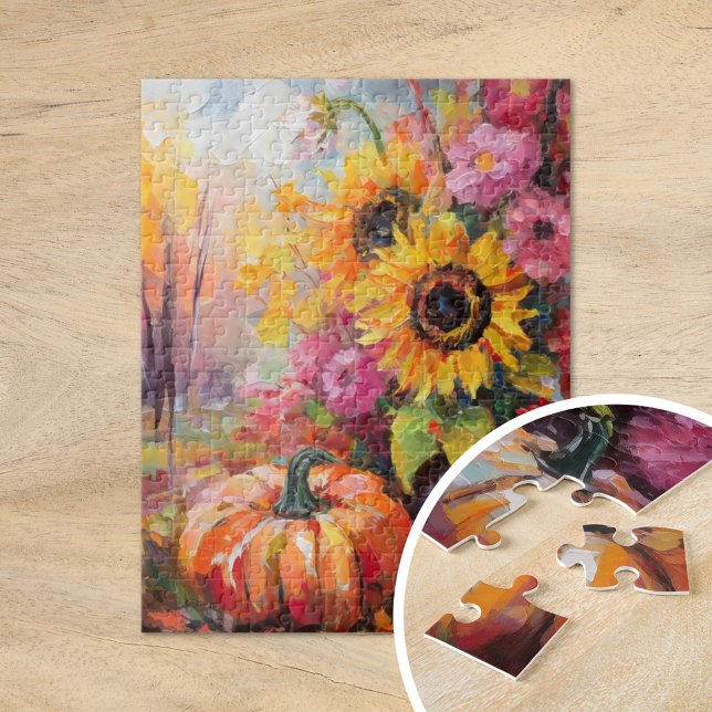Farbenfrohe Herbstflorale und Pumpkins Puzzle (Von Creator hochgeladen)