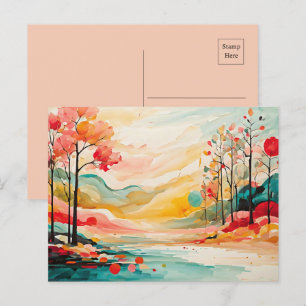 Farbenfrohe Herbstfolie Wasserfarben Kunst, Kultur Postkarte