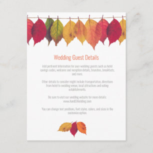 Farbenfrohe Herbstlaub Hochzeitgastdetails Begleitkarte