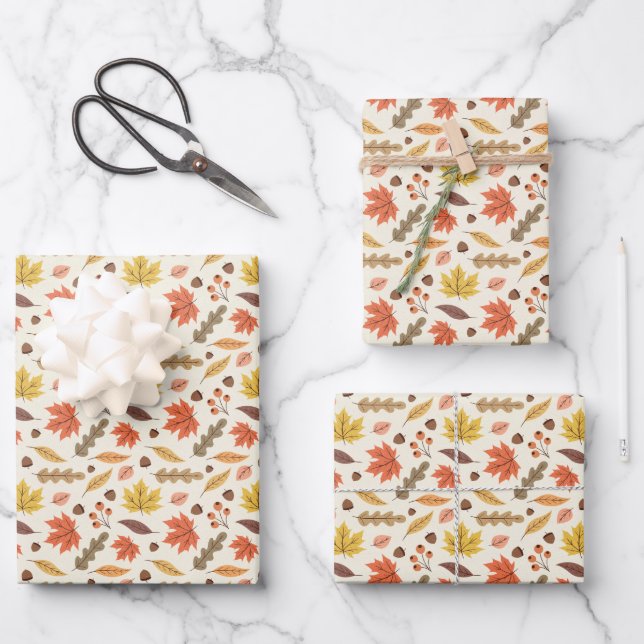 Farbenfrohe Herbstleaf-Fallmuster Geschenkpapier Set (Vorderseite)