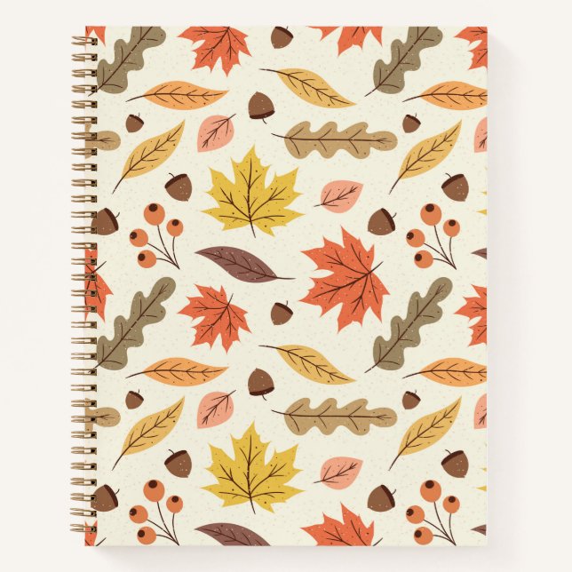 Farbenfrohe Herbstleaf-Fallmuster Notizbuch (Vorderseite)