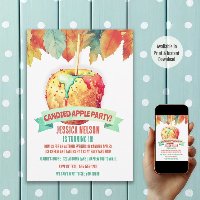 Farbenfrohe Herbstsonne Canyed Apple Birthday Part Einladung (Available in Print and Instant Download)