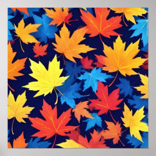 Farbenfrohe Herbstüberreste im dunkelblauen Hinter Poster