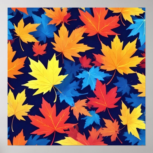 Farbenfrohe Herbstüberreste im dunkelblauen Hinter Poster (Vorne)