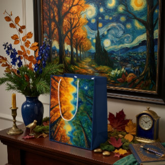 Farbenfrohe Herbstwald-Geschenktasche Mittlere Geschenktüte