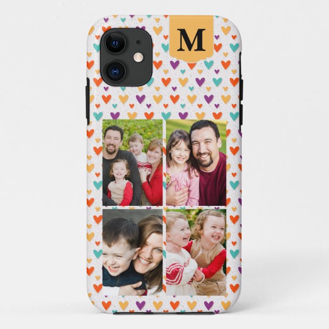 Farbenfrohe Herz-Custom Monogram 4-Fotos Case-Mate iPhone Hülle (Rückseite)