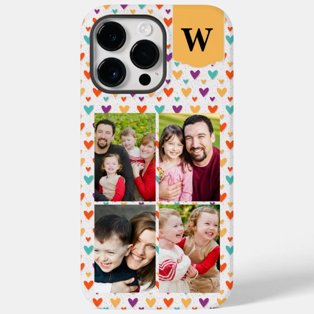 Farbenfrohe Herz-Custom Monogram 4-Fotos Case-Mate iPhone Hülle (Rückseite)