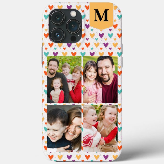 Farbenfrohe Herz-Custom Monogram 4-Fotos Case-Mate iPhone Hülle (Rückseite)