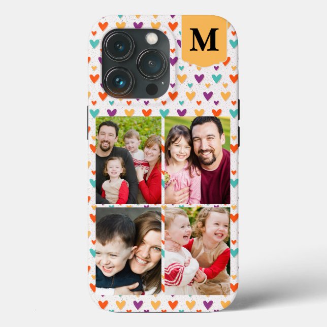 Farbenfrohe Herz-Custom Monogram 4-Fotos Case-Mate iPhone Hülle (Rückseite)