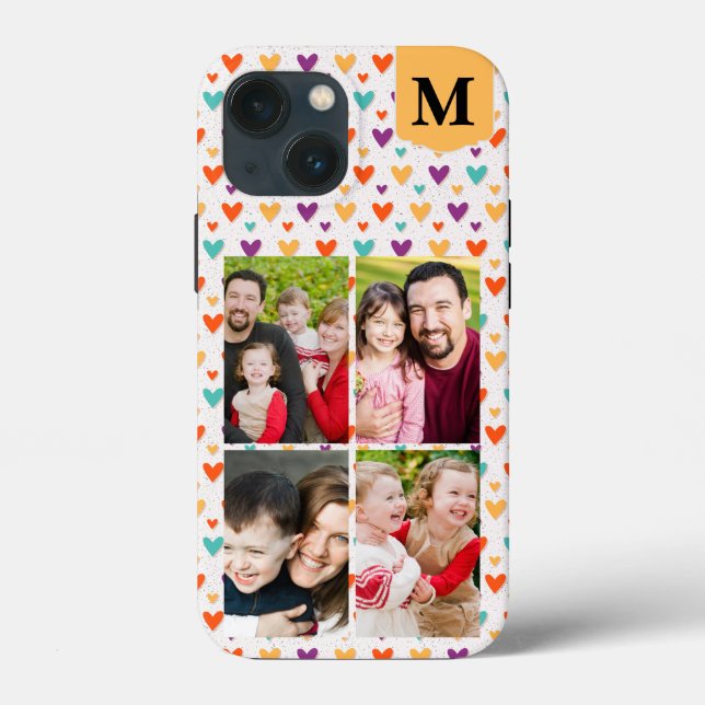 Farbenfrohe Herz-Custom Monogram 4-Fotos Case-Mate iPhone Hülle (Rückseite)