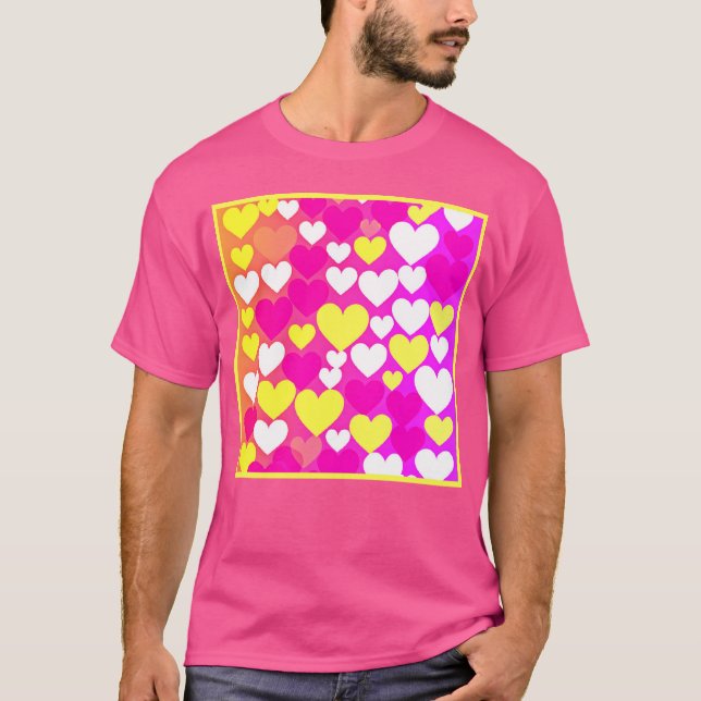 Farbenfrohe Herz-Liebe-Muster T-Shirt (Vorderseite)