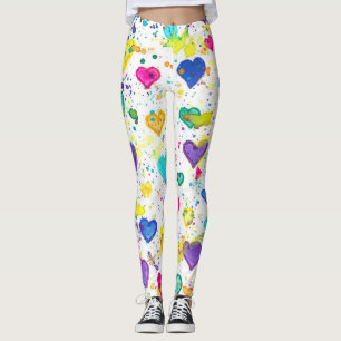 Farbenfrohe Herz-Liebe Paint Spritzer Leggings