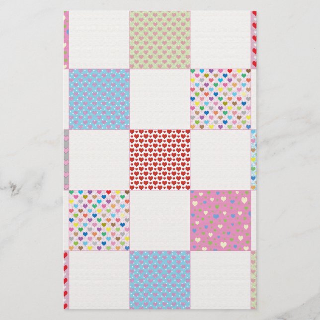Farbenfrohe Herz-Quilt-Muster Briefpapier (Vorderseite)