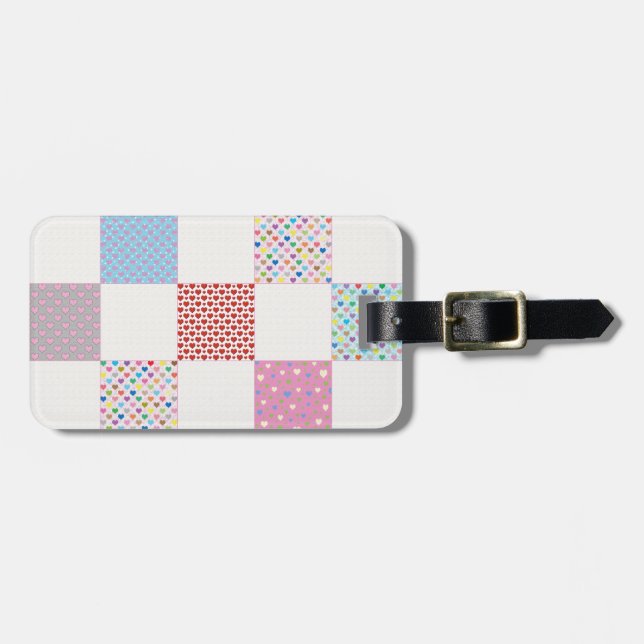 Farbenfrohe Herz-Quilt-Muster Gepäckanhänger (Vorderseite horizontal)