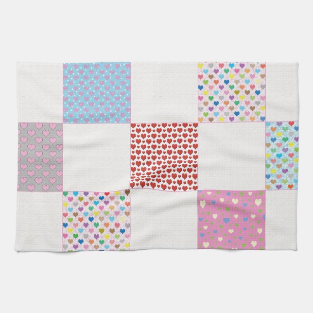 Farbenfrohe Herz-Quilt-Muster Handtuch (Horizontal)